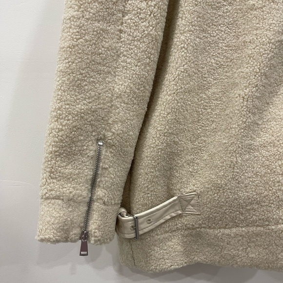 Loft Faux Shearling Aviator Moto Coat Jacket Grey Sand Heavy Weight Buckle XL - Picture 8 of 12